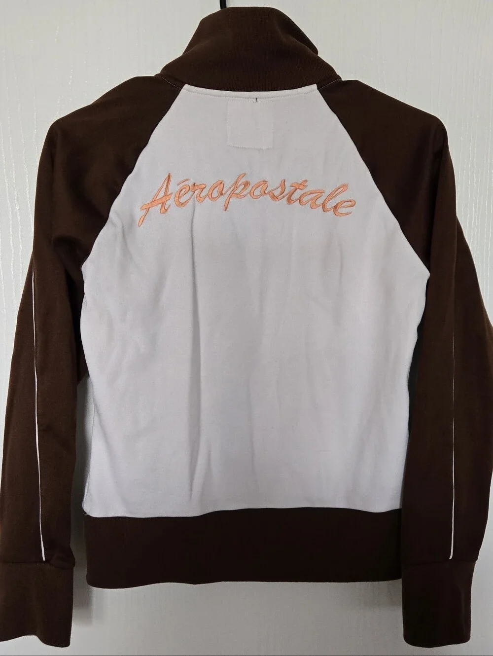 AEROPOSTLE | Y2K Two-Tone Brown and White Zip-Up Track Jacket